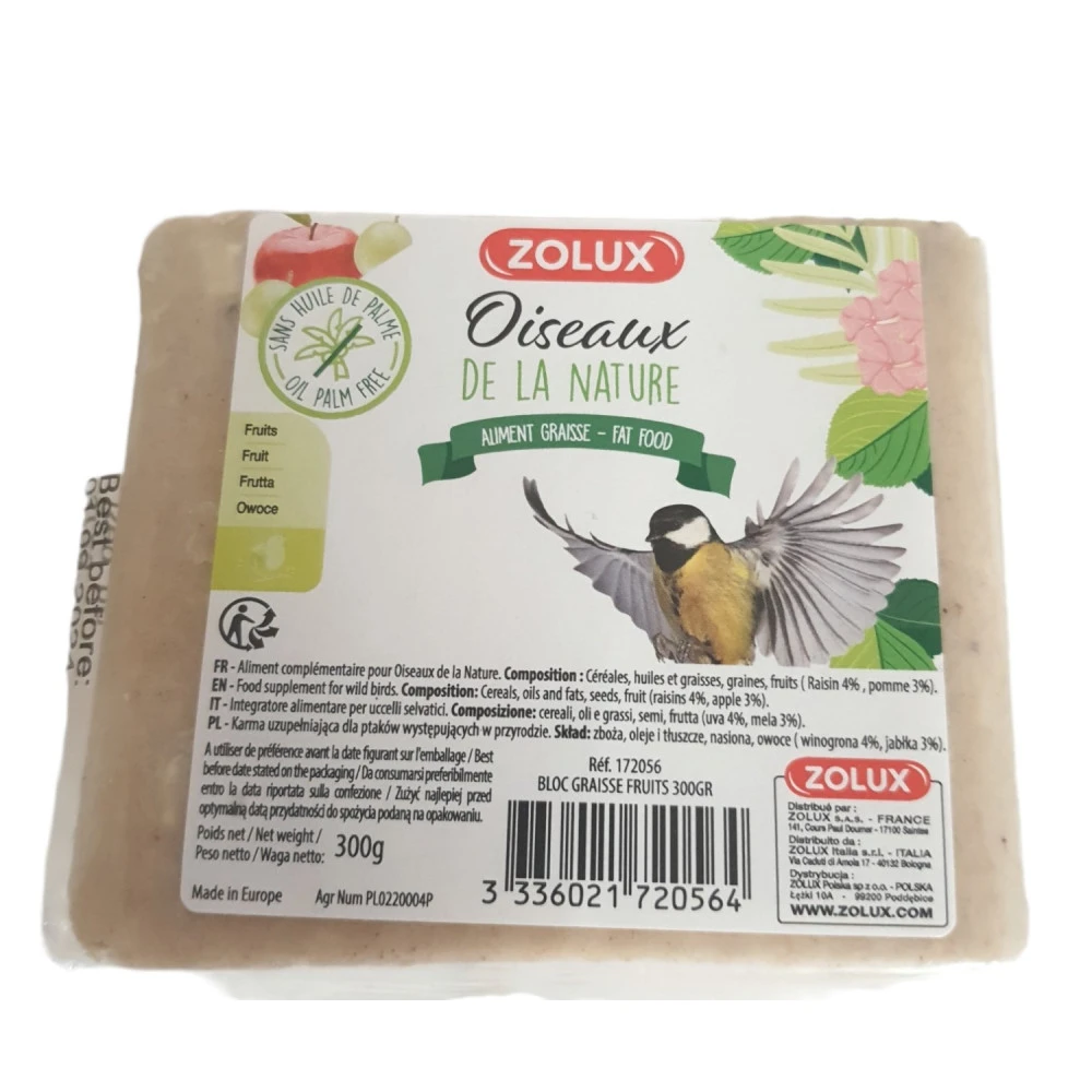 Zolux Bloc De Graisse Fruits 300 Gr Pour Oiseaux De La Nature. 2 Zolux Bloc De Graisse Fruits 300 Gr Pour Oiseaux De La Nature. – Image 2